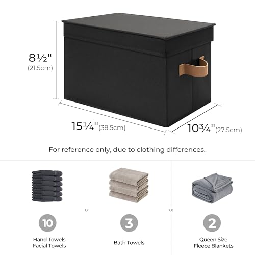 StorageWorks Black Storage Bins with Lids, Decorative Storage Boxes with PU Handles, Foldable Storage Baskets for Closet, Shelves, Stackable, Large, 3-Pack - color: Black, size: Large