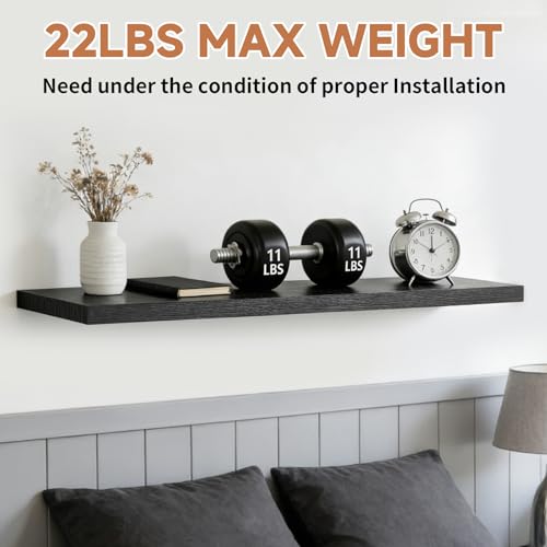 Assembly Easy Floating Shelves Set of 3,24 Inch Wall Mounted Wooden Shelf, Rustic Hanging Shelves for Home Decor, Books and Storage, Organizer for Bedroom,Small Bathroom,Kitchen,Black - color: Black, size: 24IN