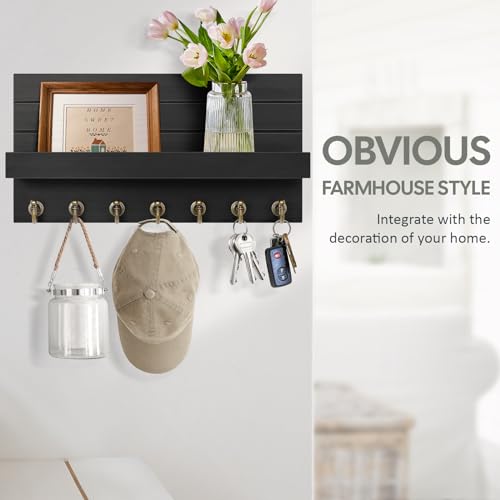 HONJIN Key Holder for Wall: Upgraded 7 Sturdy Key Hooks Easy Installation Mail Organizer Wall Mount Hanging Key Rack for Kitchen and Entryway Decor - color: 7 hooks Black