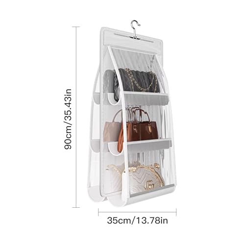 Space Saving Hanging Purse Organizer 6 Pockets Closet Wardrobe Handbag Pocketbook Storage - color: White, size: 2-Pack