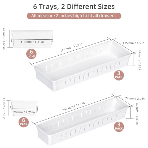 6 PCS Desk Drawer Organizer, Bathroom Drawer Organizer Trays with Dividers Adjustable, Makeup Organizer Bins for Vanity Clothes Junk Kitchen Utensil - style: Organize