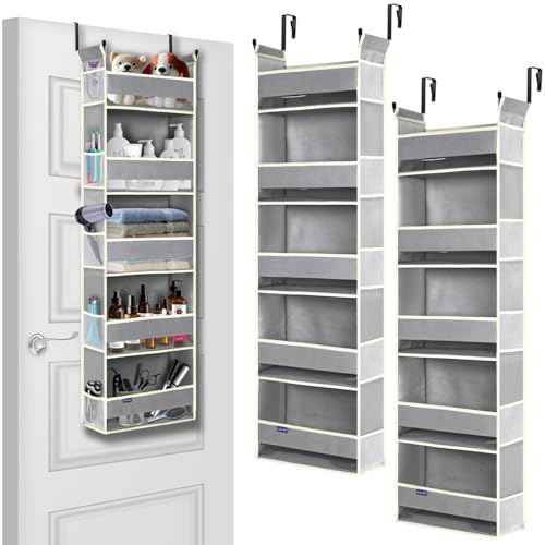 2 Pack Over The Door Hanging Organizer 5-Shelves and 10 Side Pockets, Over The Door Storage for Bathroom and Bedroom, Back of Door Organizers for Baby Products and Kid's Toys(13"x5"x44" Grey) - color: Grey, size: 5-Shelf Over Door Organizer 2 Pack