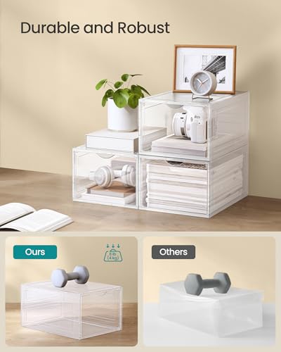SONGMICS Shoe Boxes, Set of 12, Clear Plastic Shoe Storage, Stackable Sneaker Box, Drop Front Door, Up to US Size 11, Easy Assembly, 13 x 9.8 x 7.1 Inches, Transparent White ULSP032W12 - color: Transparent White, size: 12 Count