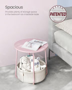 VASAGLE LILEA Collection - Small Round Side End Table, Modern Nightstand with Fabric Basket, Jelly Pink and Cream White ULET223R61 - color: Jelly Pink + Cream White, size: Round + 1 pack