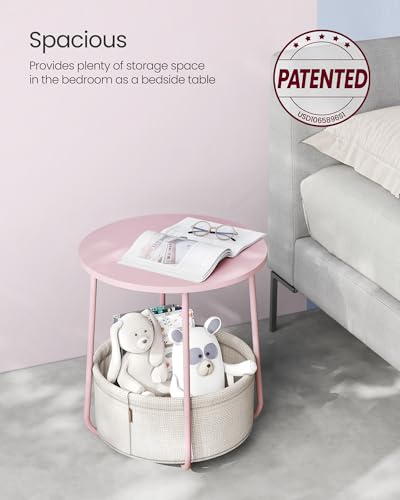 VASAGLE LILEA Collection - Small Round Side End Table, Modern Nightstand with Fabric Basket, Jelly Pink and Cream White ULET223R61 - color: Jelly Pink + Cream White, size: Round + 1 pack