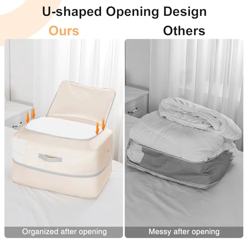 Comforter Storage Bag - 110L Large Capacity Blanket Storage Bags 2-Layer Ultra Space Saving Self Compression Organizer, Washable Compression Bags for Storage Comforter Blanket, 4-Pack, Beige - color: Beige, size: 4 Pack - 2-Layer