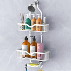 Kadolina Shower Caddy Hanging, Bathroom Shower Rack, Bathroom Organizer with Soap Dish, Over The Showerhead Caddy with Hooks for Razor/Sponge, Soft White (Assembly Required) - color: Soft White