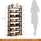 Vertical Shoe Rack - 7 Tier Tall Narrow Shoe Rack Organizer for Small Spaces, Skinny Shoe Shelf Space Saving Shoe Storage, Solid Wood Shoe Shelf for Entryway, Closet, Corner, Doorway, Walnut