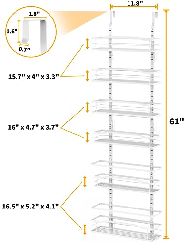 Moforoco White 6-Tier Over Door Pantry Organizer, Pantry Organization Storage, Door Metal Hanging Spice Rack Basket Shelves, Home Kitchen Apartment Essentials, Laundry Room Bathroom Organization - color: White, size: 6-Tier Standard