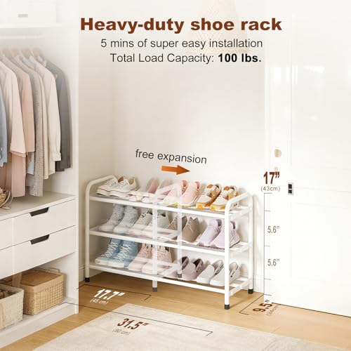 KANAV 3-Tier Expandable Shoe Rack, Heavy Duty Adjustable Metal Shoe Organizer for Closet & Entryway, Freestanding, Tool-Free Assembly, White - color: White, size: 3-Tiers
