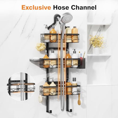 Vatex Shower Caddy Hanging Organizer, 3 Tier Adjustable Bathroom Shelves, Rustproof Over The Showerhead/Door Hanging Shelf for Inside Shower - No Drilling Shower Rack Bath Storage With Soap Holder