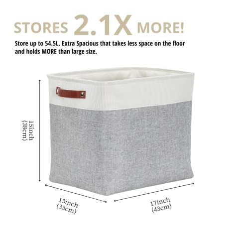 DECOMOMO Storage Baskets | Large Storage Bins 54.5L Fabric Baskets for Organizing Laundry Nursery Toys Cloth Linen Closet Organizers with Handles (Grey and White, XXXL - Jumbo/3P - 17" x 13" x 15") - color: Grey and White, size: Jumbo/3P