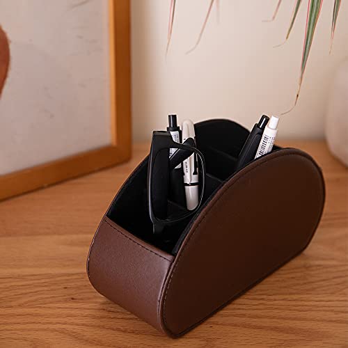Remote Control Holder Organizer Table Desk Leather Control Storage TV Remote Control Organizer with 5 Spacious Compartments (Dark Brown) - color: Dark Brown