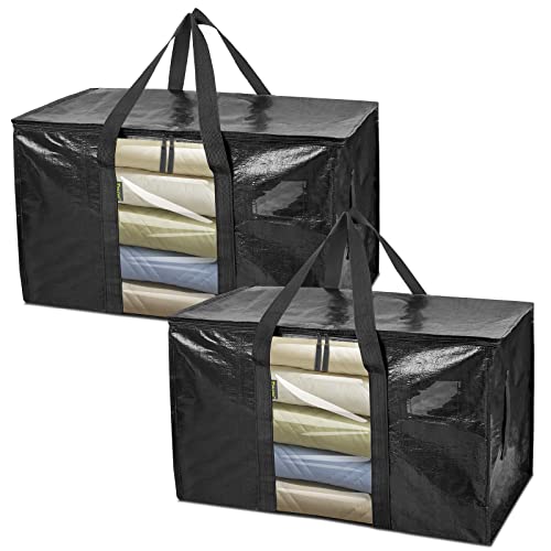 BALEINE 2-Pack Oversized Moving Bags with Reinforced Handles, Heavy-Duty Storage Tote Moving Supplies for Packaging, Camping (Black w/Window, 2-Pack) - color: Black-window, size: 2-Pack