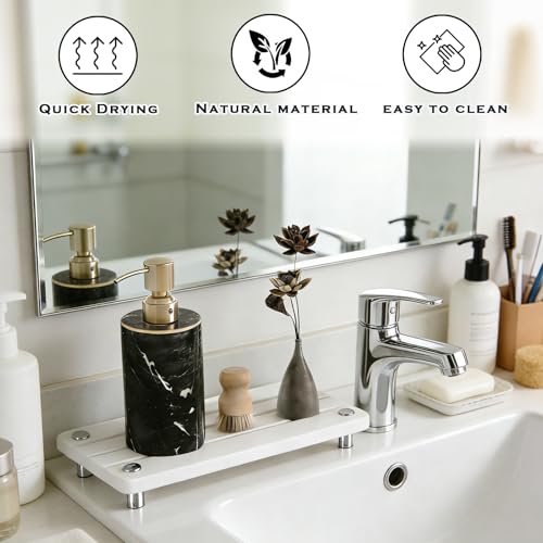 2PCS Instant Dry Sink Caddy for Bathroom Counter, Durable Kitchen Sink Organizer, Diatomite Stone Drying Tray, Upgrade Water Absorbing Stone Tray for Sink, Anti-Slip Stone Soap Tray -White - color: 2pcs White Metal Foot 3stripes