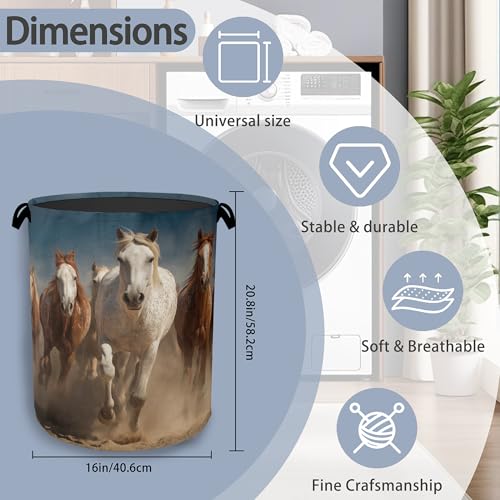 Running Horse Laundry Hamper,Dirty Clothes Laundry Basket with Handles Waterproof Oxford Cloth Storage Basket for College Dorms Bathroom Bedroom 16" x 20.8" - color: Running Horse
