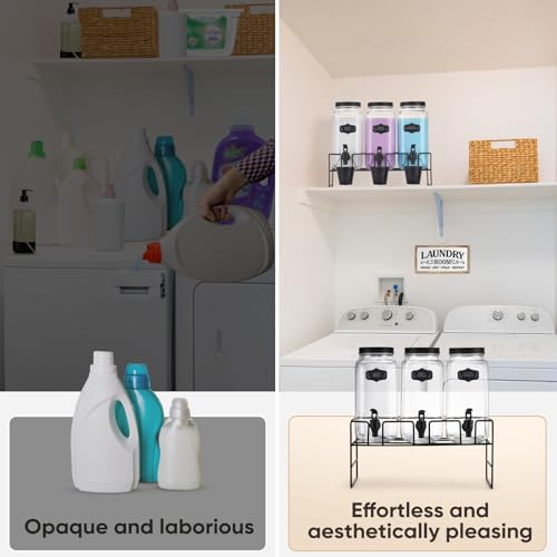 Liquid Laundry Detergent Dispenser, Three 2.2L Laundry Detergent Dispenser Glass Jar for Liquid Detergent, Fabric Softener- Laundry Soap Dispenser for Laundry Room Organization