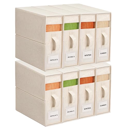 8Pack Linen Sheet Organizers for Linen Closet - King/Queen Size Bedding Storage Boxes with Clear Window | Foldable, Dustproof Sheet Storage Organizer for Blankets & Sheet Sets,Off-white - color: Off-White, size: 8 Pack