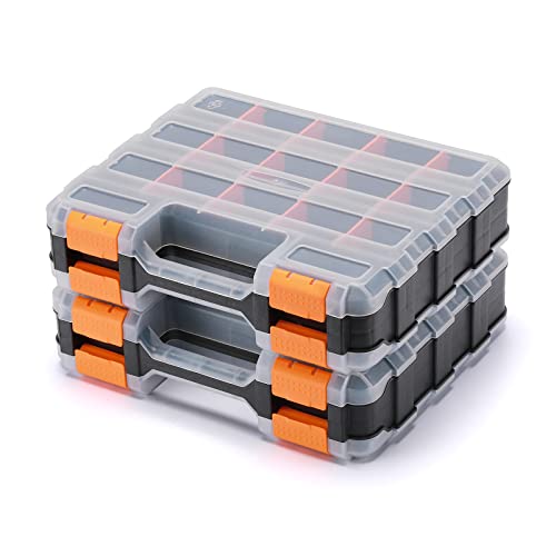 CASOMAN Double Side Tool Organizer, with Impact Resistant Polymer and Customizable Removable Plastic Dividers, Hardware Box Storage, Excellent for Screws,Nuts,Small Parts, Black/Orange. 2-Pieces Pack - size: 2 Piece Set, Black/Orange