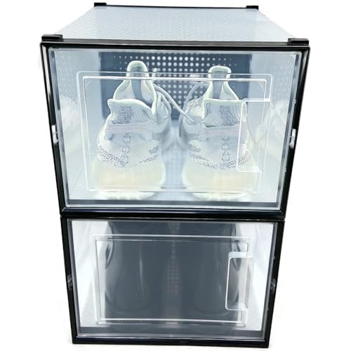OnDisplay Clik Stackable Interlocking Shoe Box System (Large Clear/Black, Set of 2) - color: Large Clear/Black, size: Set of 2