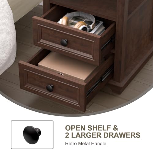 REDAYFUR 18" Wide End Table with Fast Charging Station Set of 2, 18” Wide Sofa Side Table with Drawers,End Table with Drawers for Living Room,Cherry - color: Cherry, size: 1 Set