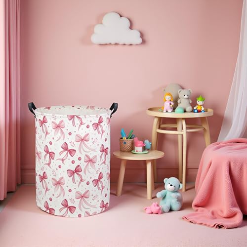 Butterfly Baby Laundry Basket Baby Hamper for Nursery Girl Kids Butterfly Hamper Cute Kids Toys Storage Bin Organizer Butterfly Room Decor for Home(Pink Bowknot) - color: Pink Bowknot