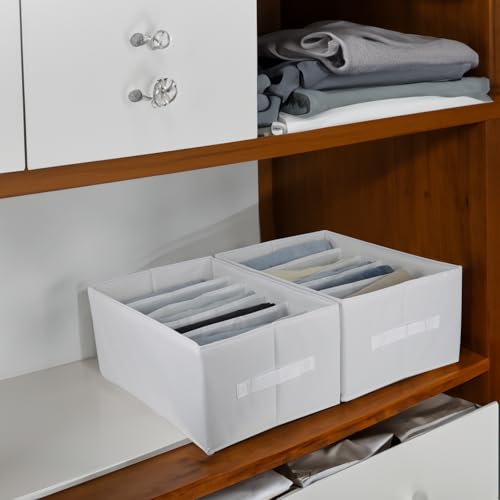 Extra Large Clothes Closet Organizer 6 Compartments for Jean Sweater Sheets to Shirt - Divided Clothing Storage Boxes for Closet, Wordrobe, Bedroom, Shelf (4pc White) - color: 4pc White
