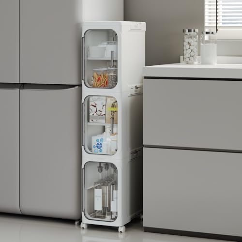 3-Tier Tall Narrow Storage Cabinet, Slim Bathroom Storage Cabinet with Adjustable Shelves and Wheels, Narrow Organizer for Small Space, Bathroom, Kitchen, Laundry, White - color: White, size: 3-Tier