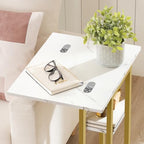 HOOBRO Foldable End Table, Gold C Shaped Side Table with Storage Shelf, Small Snack Table Suitable for Living Room Bedroom Small Spaces, Easy Assembly, Gold and Marble DM29SF01 - color: Marble + Gold