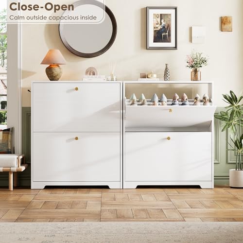 Nicetree Shoe Cabinet with 2 Flip Drawers, Narrow Shoe Organizer Cabinet, Freestanding Shoe Rack Cabinet, Morden Shoe Storage Cabinet for Entryway, Hallway, Foryer, White - color: White, style: 2-Drawers