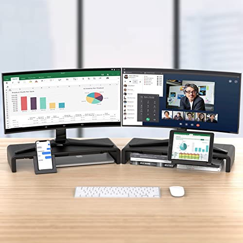 Monitor Stand Riser, Klearlook Foldable Computer Monitor Riser, Height Adjustable Computer Stand, Desk Shelf Riser with Storage Drawer & Tablet Phone Stand for Computer, Desktop, Laptop (Black 2 Pack) - color: Black 2 Pack
