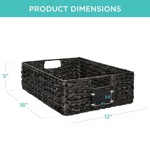 Best Choice Products Set of 4 16x12in Large Water Hyacinth Pantry Baskets, Woven Organizers w/Chalkboard Label, Chalk Marker - Black - color: Black, size: 12x16x5in