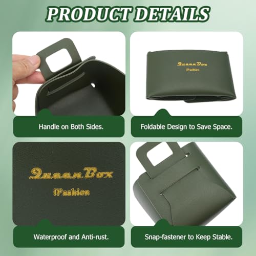 Foldable Storage Basket Bin PU Leather Desktop Organizer Box Green Small Catchall Basket Rectangle Tray Double Handles for Entryway Bedside Dresser End Table Cosmetic Jewelry Key Wallet - color: Green