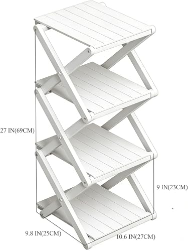 Bamboo Shoe Rack - No Assembly Required, Tall Narrow Foldable Shoe Organizer, Space-Saving Multifunctional Shelf for Entryways, Corners, Bedrooms, Balconies, 4 Layer White (Reinforced And Thickened ) - color: White, size: 4 Layers
