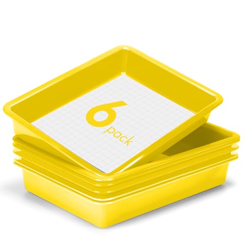 ShineMe 6 Pack Paper Trays for Classroom, Yellow Plastic Book Bins with Colorful Labels, Stackable Letter Size Storage Tray, Desk Organizer Tray for Home, School and Office - color: Yellow