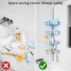 KEGII Shower Caddy Tension Pole, 4-Tier Rustproof Adjustable Corner Bathroom Organizer for Renters, 25–114.2 Inch No Drill Space-Saving Shower Storage Rack, Blue - style: Tension Caddy - Blue