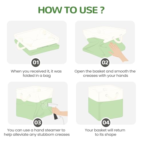 12 x 12 Inch Cube Storage Bins, 4 Pack Fabric Storage Basket with Handles, Foldable Boxes Organizer for Shelf Baskets for Home, Clothes (White/Green) - color: WhiteGreen, size: 12inX12inX12in-4P
