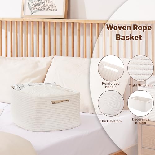 OIAHOMY Storage Basket for Shelves, Closet Cube Storage Bins Baskets for Clothes Blanket Towels, Baby Nursery, Toy Baskets Box, Woven Rope Basket, 17.72 * 12.99 * 7.87 IN, 2 Packs White - color: White, size: 17.72*12.99*7.87