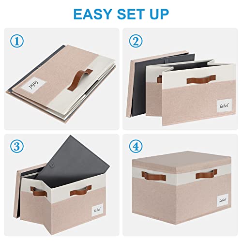 Large Storage Bins with Lids, Foldable Fabric Storage Baskets with Lids, Sturdy Storage Boxes with Labels and 3 PU Handles for Closet Home Bedroom Office (26L, 3 Packs, Pink&White) - color: Pink with White, size: Large-3pcs