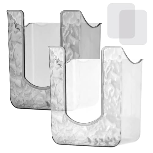 CALIDAKA 2Pcs Bathroom Wipes Holder, Kitchen Wipes Storage, Wall-Mounted Tissue Holder, Non-Slip Flushable Wipes Box, Wipe Container, Wipes Holder for Kitchen Bathroom (Clear+Clear Grey)