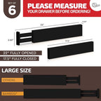 6-Pack Drawer Dividers - 2.6 Inches High, Adjustable 16 to 22 Inches Bamboo Drawer Organizer, Large Expandable Separator for Clothes, Dresser, Bedroom, Bathroom, Baby, Office, Kitchen Utensils, Black - color: Black