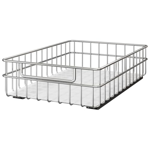 Stainless Steel Pull Out Cabinet Organizer(11.8"W x 16.5"D x 4.7"H)-1 Pack, Minimalist Design Frame, Full-Extension Slide Rails, Easy Installation for Pantry Organizers or Kitchen Cabinet Organizer