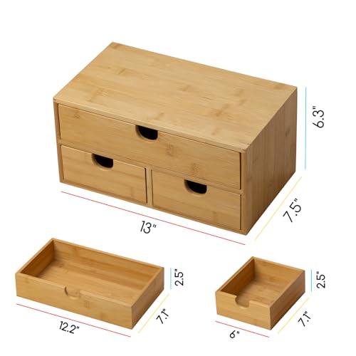 MEEDEN Bamboo Desk Organizer with Drawers: Desktop Storage Drawer Container - Tabletop Storage Organization Box for Office Home Toiletries Supplies - color: 3 Drawers