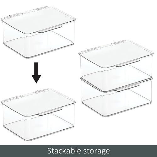 mDesign Plastic Playroom and Gaming Storage Organizer Box Containers with Hinged Lid for Shelves or Cubbies, Holds Small Toys, Building Blocks, Puzzles, Markers, Controllers, or Crayons, 8 Pack, Clear