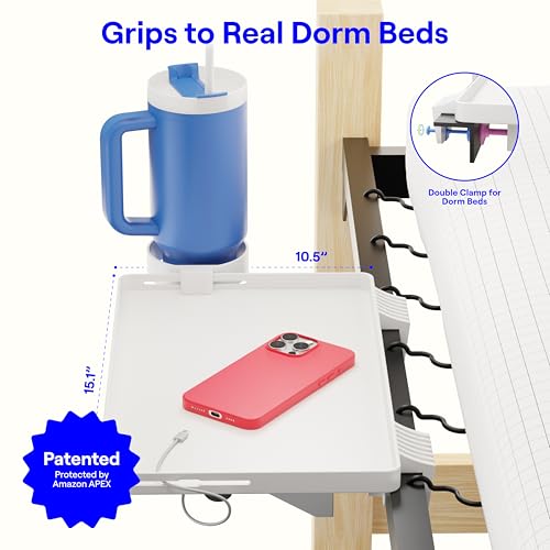 BedShelfie Bedside Shelf for Dorm Room Bunk Bed & Top Bunk, College Dorm Room Essentials, Bedside Caddy, Clip on Floating Tray, Bed Side Table Storage, Loft Nightstand Decor - Dorm Essential, White - color: White, size: DormEssential (15.1 x 10.5 inches)
