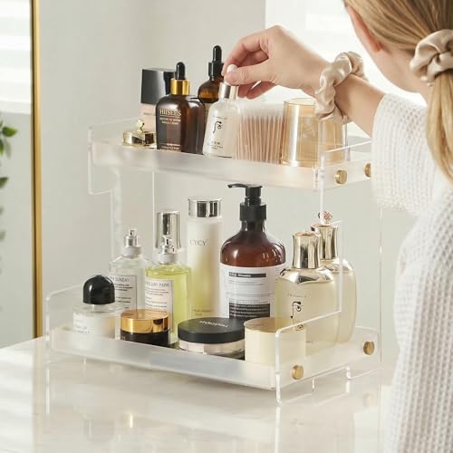 FFK Bathroom Organizer Countertop, 2 Tier Bathroom Counter Organizer Kitchen Spice Rack Cosmetic Organizer,Countertop Storage for Bathroom, Kitchen, Living Room, Bedroom, Dressing Table - color: Transparent