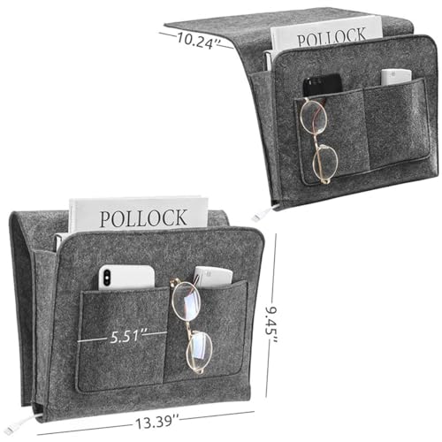Bringsine 5 Pockets Bedside Caddy, Felt Bed Storage Organizer Hanging Bag Holder for Magazine Book Phone Tablet iPad Cables Remote and Glasses Holder Home Dorm Bed Sofa-Dark Gray - color: Dark Gray, size: 5 Pockets + Glasses Holder