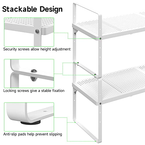 Expandable Cabinet Storage Shelf Stackable Organizer Rack for Kitchen Bathroom Pantry Spice Cupboard Coffee Countertop Home Office Desk Heavy Duty Nonslip White Large 2 Packs - color: White 2 Packs, size: Large - 10.2"W x (16.5"-27.1")L x 9.8"H