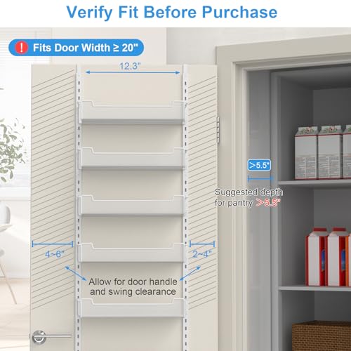 VyGrow 12.3" W Narrow Over the Door Pantry Organizer, 6-Tier Over the Door Organizer with Adjustable Basket, Pantry Door Organization for Pantry Kitchen Storage Room Spice Rack, White - color: White, size: 12.3"W 6-Tier
