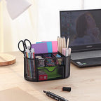 EOOUT Desk Organizer, Pencil Holder for Desk, Mesh Office Desk Accessories with 8 Compartments and 1 Drawer Stationery Holder School Supplies - color: Black